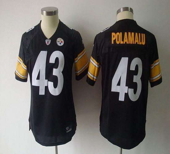 Steelers #43 Troy Polamalu Black Women's Team Color Stitched NFL Jersey - Click Image to Close